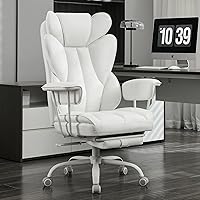 AMSEATEC Big & Tall Ergonomic Office Chair with Footrest, Lumbar Support, 400lb Capacity - Reclining Executive Chair for Heavy People (White)