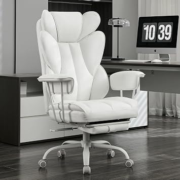 amseatec Big and Tall Office Desk Chair - Wide Ergonomic Executive with Footrest, High Back Lumbar Support Reclining Gaming Computer Chair for Heavy People White