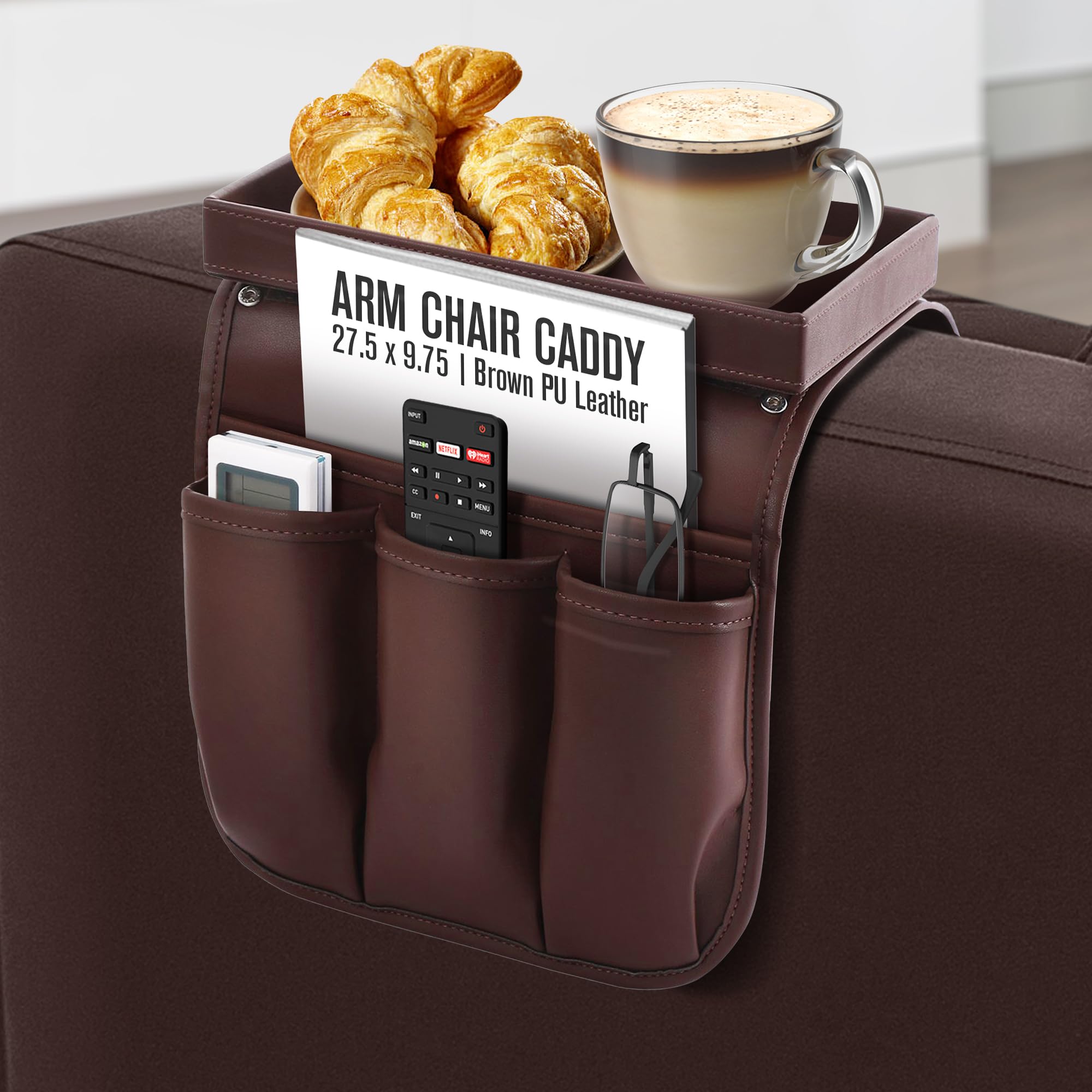 Houseables Armchair Caddy, Recliner Accessories, Armrest Organizer, Arm Chair Caddy, Sofa Armrest Organizer, Remote Control Holder for Recliner, Couch Pocket, Sofa Side Storage, Couch Pouch, Brown