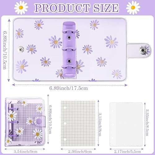 Miniatura 2 de 2 juegos de mini carpetas transparentes de 3 anillos con papel interior, mini carpeta de PVC, cuaderno de hojas sueltas, cuaderno de 3 anillas,