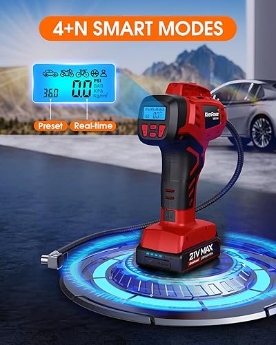 Miniatura 8 de Inflador digital de neumáticos inalámbrico, compresor de aire portátil automático de 160 PSI con pantalla de calibre y modo inteligente 4+N y fuente