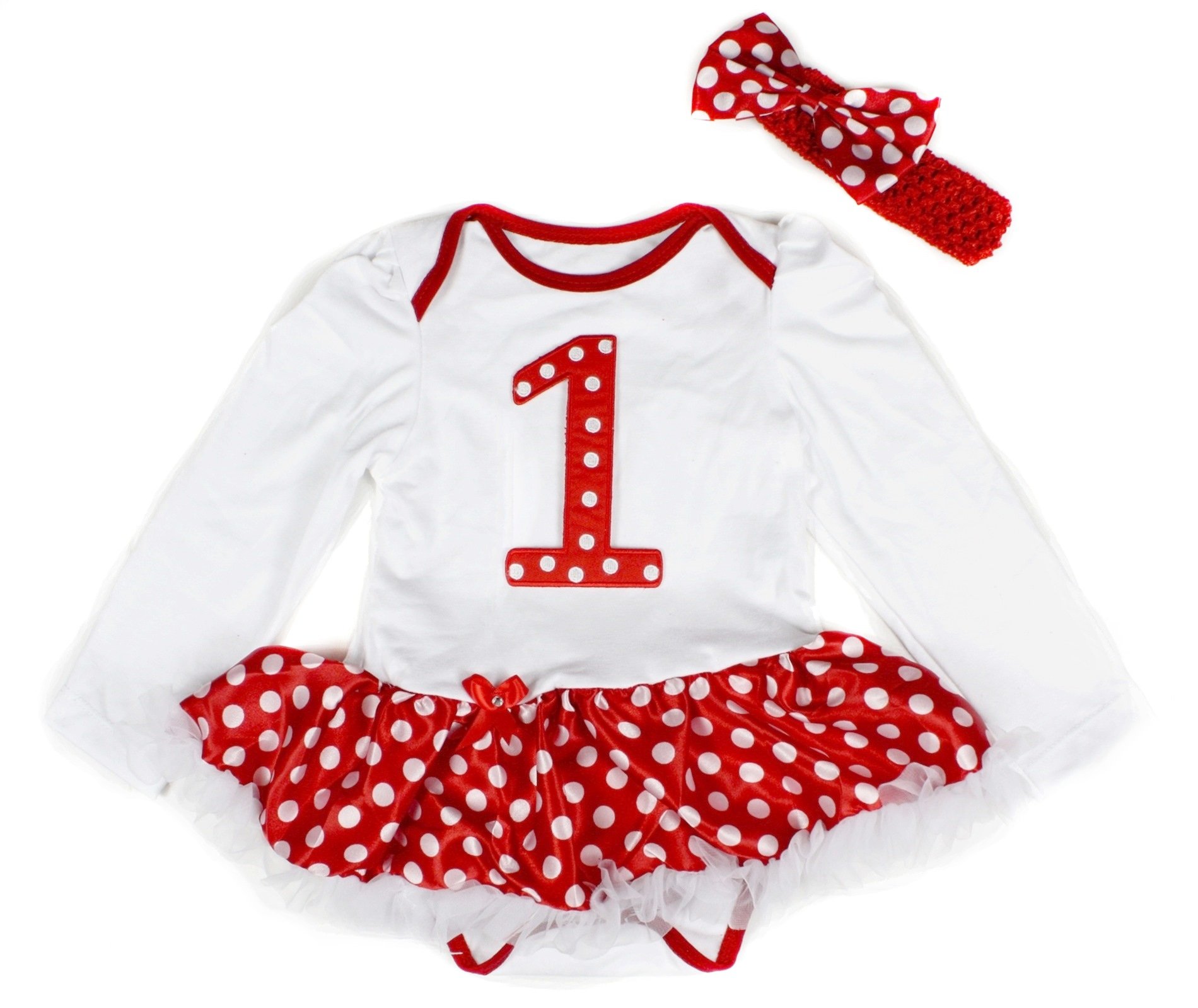 Robe bébé 1er anniversaire d'exception en coton noble et tutu rouge bouffant