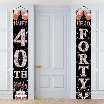 Aodocuto Black Rose Gold 40th Birthday Door Banner Decorations for Women