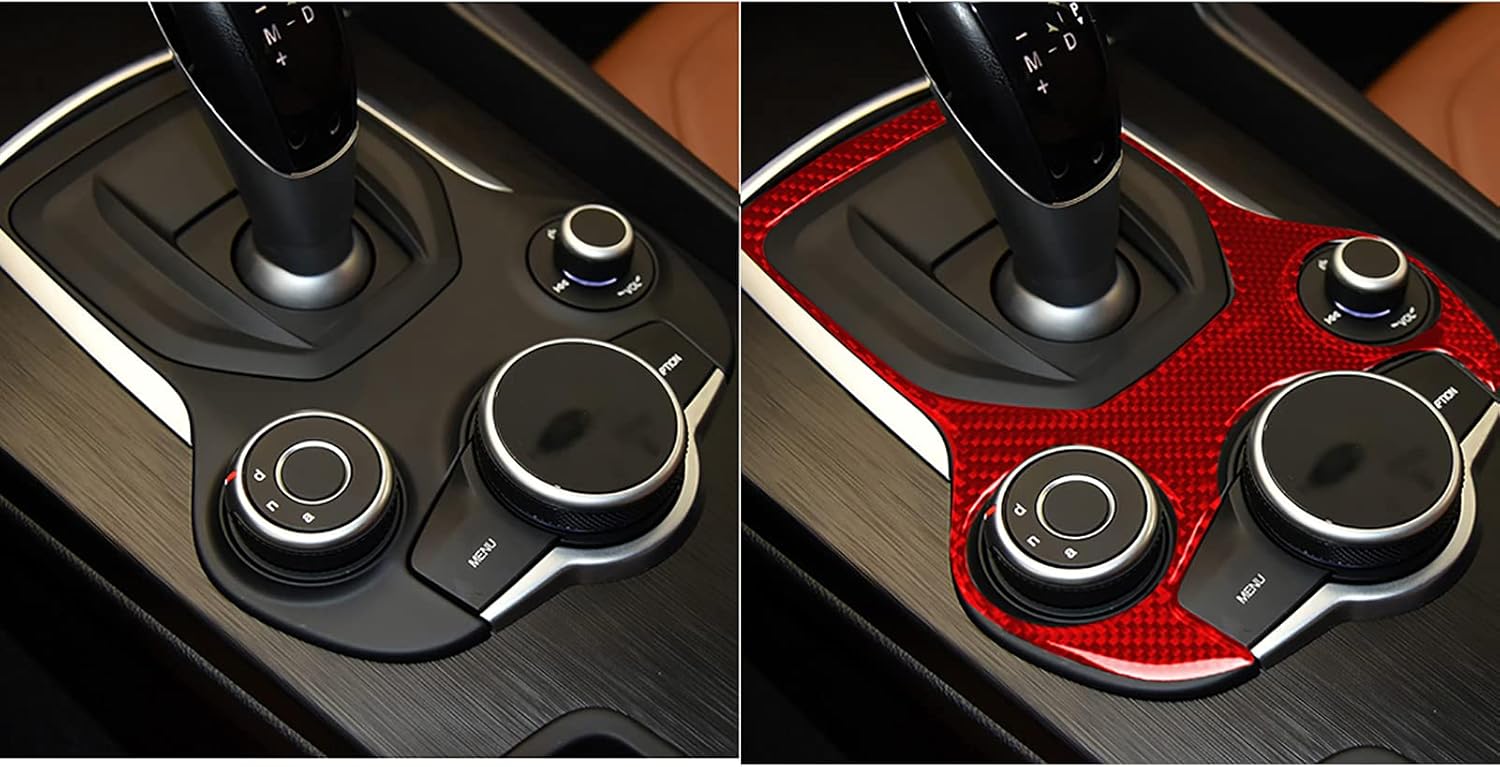 NVCNX Real Premium Carbon Fiber Car Center Console Gear Shift Box Panel Cover Sticker Decal Compatible with Alfa Romeo Giulia 2017 2018 2019 Interior Trim Accessories Red