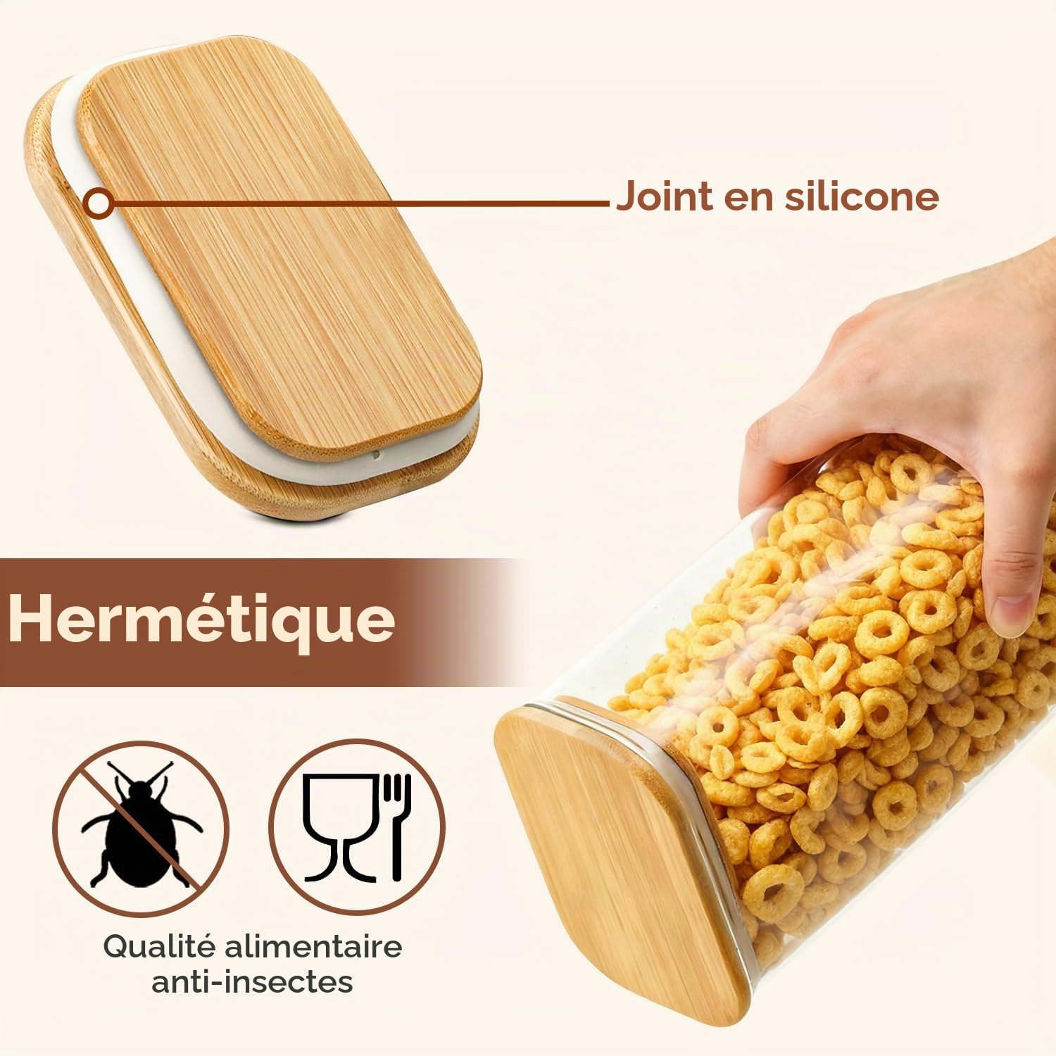 ComSaf Bocal en Verre Avec Couvercle, Pot en Verre Avec Couvercle, 700 ml, Lot de 6 Pièces, Convient Pour Gros Raisins Secs, Céréales Instantanées, Sel