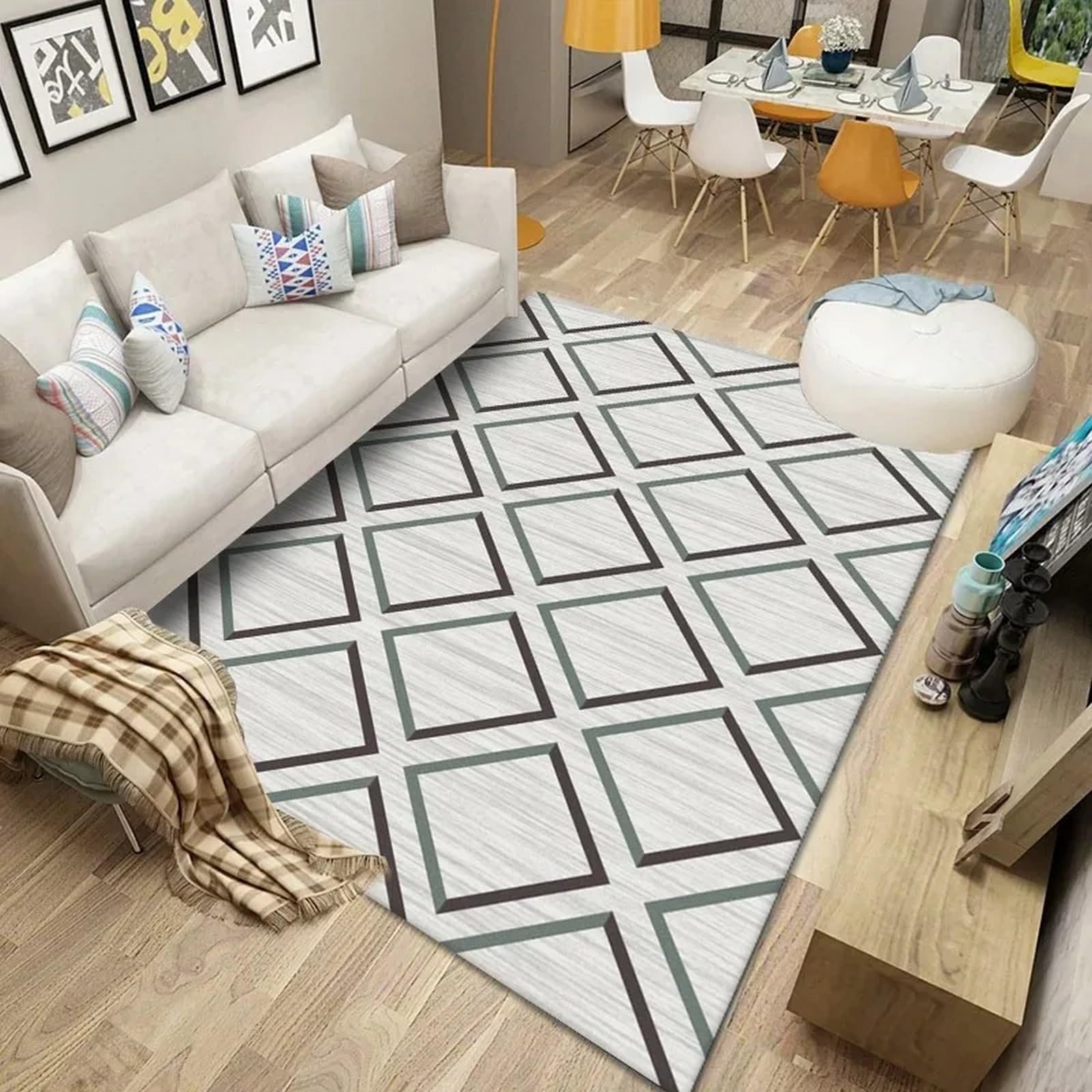 Tapis 120 x 160 cm pour salon et chambre avec imprimé géométrique 3D en polyester