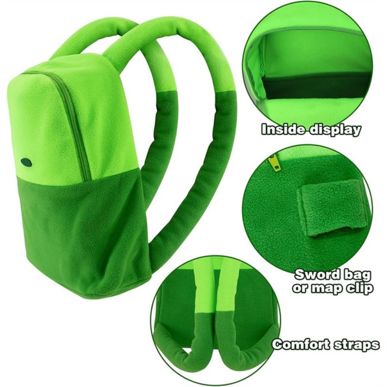 Mochila escolar Anime Verde Peluche Zaino, Cartone Animato Cosplay Accessorio Borsa Unisex Zaino Morbido per Ogni Giorno Indossare Eventi Festa A Tema-Green