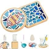 EasyTime Mosaic Coaster DIY Kit for Adults & Kids – 2 Complete Craft Sets with Colorful Tiles, Templates, Safe Glue & Tools – Handmade Bamboo Coasters for Home Décor, Gift & Family Fun