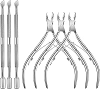 TANPIUS 6-Pack Professional Stainless Steel Cuticle Nippers & Pushers - Precision Trimmers for Fingernails & Toenails Manicure Kit (Silver)
