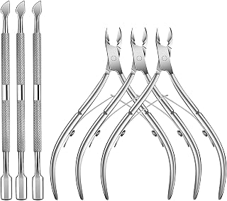 TANPIUS 6-Pack Professional Stainless Steel Cuticle Nippers & Pushers - Precision Trimmers for Fingernails & Toenails Manicure Kit (Silver)