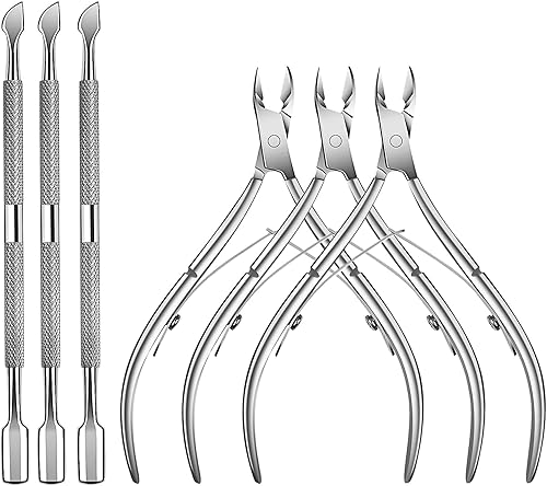 6 paquetes de cortadoras de cutículas con empujador Alicate profesional de acero inoxidable para cutículas y removedor de cutículas, herramientas