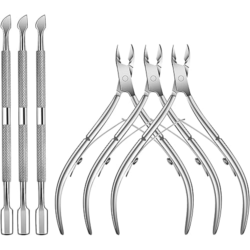 6 Packs Cuticle Trimmer with Pusher - Professional Stainless Steel Cuticle Nippers Cutter Clippers and Cuticle Remover Manicure Tools for Fingernails Toenails (silver)