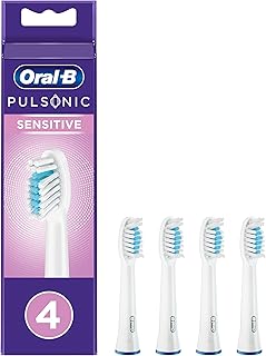 Oral-B Pulsonic Sensitive Aufsteckbürsten — ORIGINAL Zahnbürstenaufsatz für Oral-B Schallzahnbürste — Ersatzbürsten, Bürstenköpfe für Elektrische Zahnbürste für eine Sanfte Reinigung — Weiß, 4 Stück