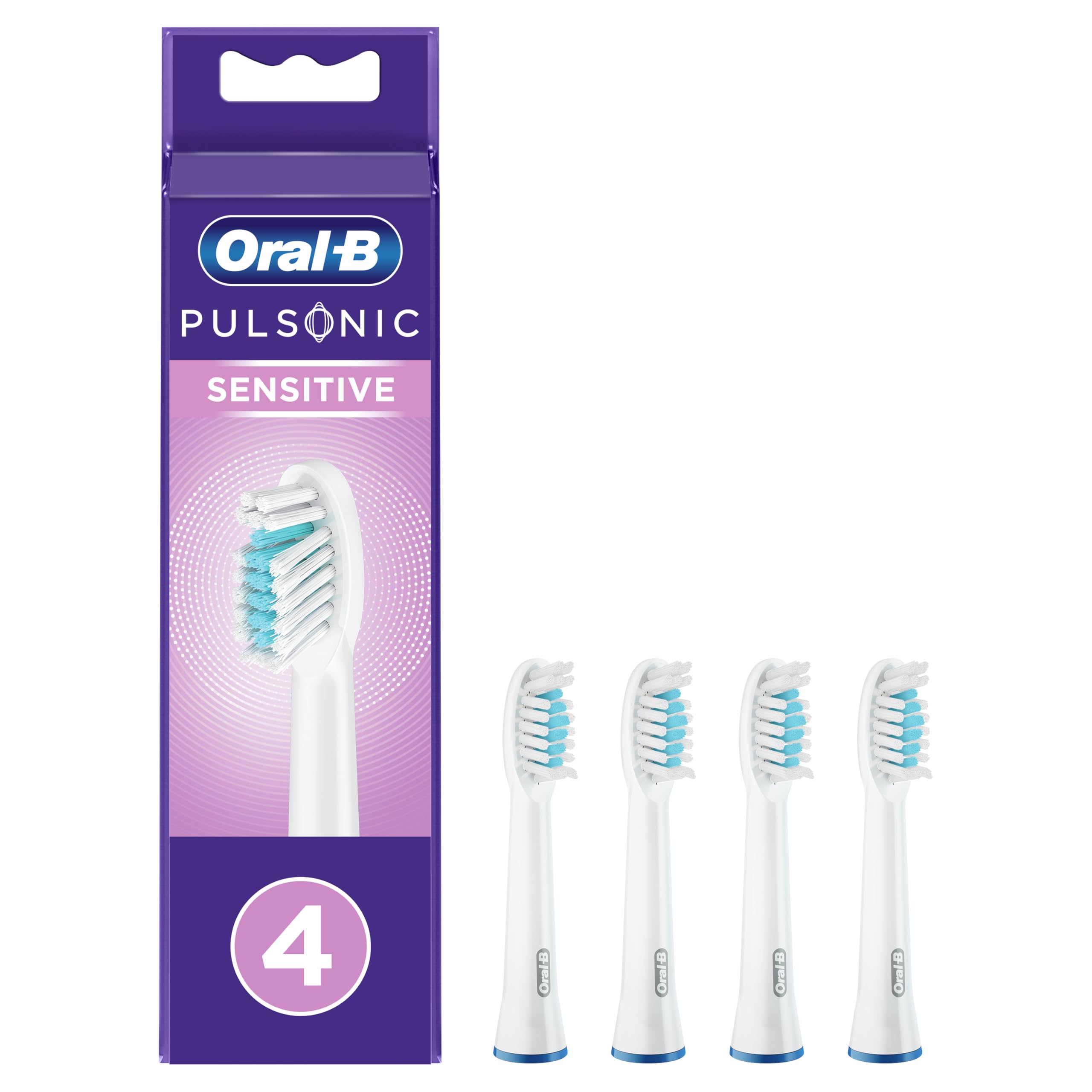 Oral-B Pulsonic Sensitive Aufsteckbürsten — ORIGINAL Zahnbürstenaufsatz für Oral-B Schallzahnbürste — Ersatzbürsten, Bürstenköpfe für Elektrische Zahnbürste für eine Sanfte Reinigung — Weiß, 4 Stück