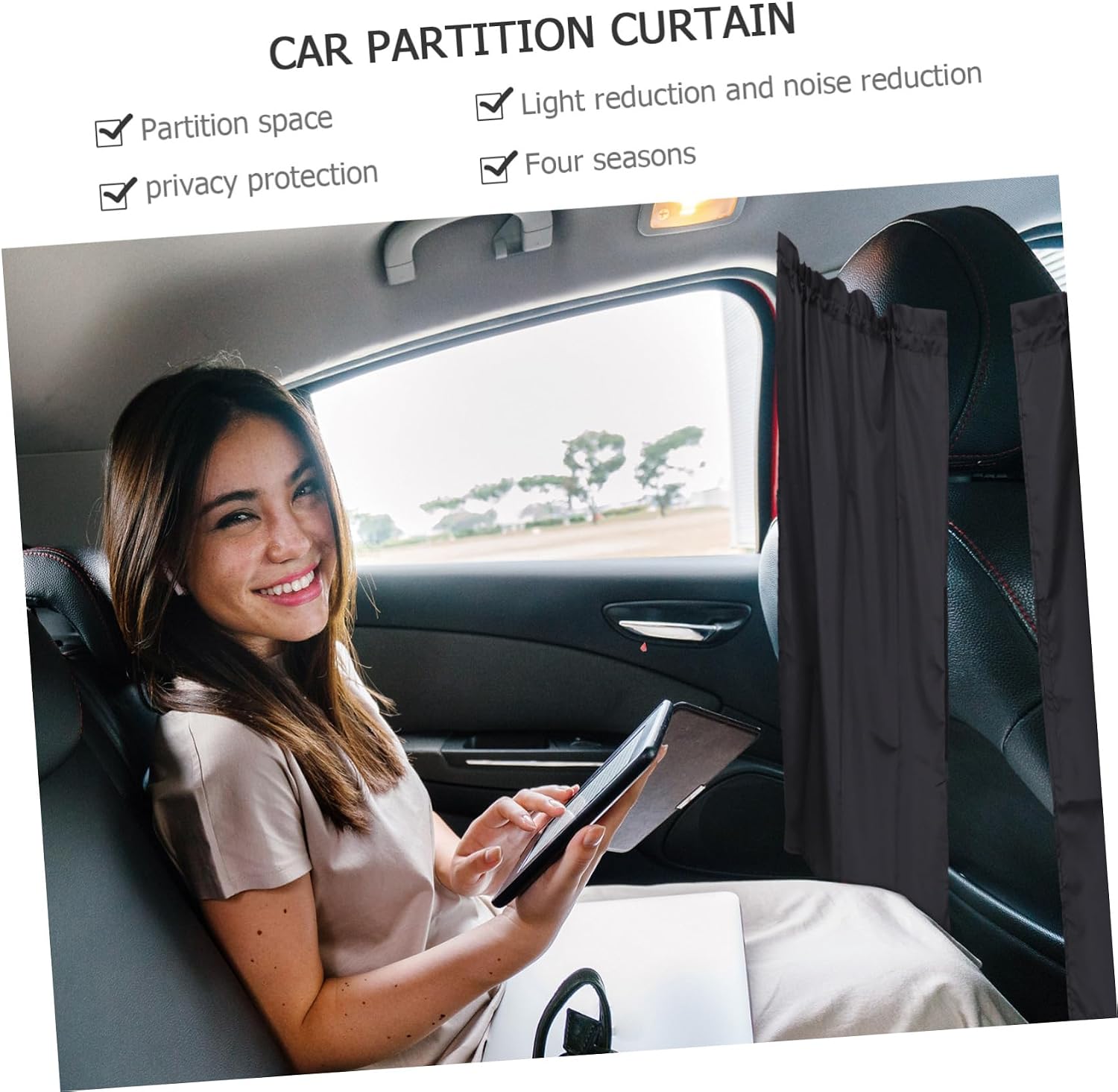 Unomor Car Privacy Curtain Divider for Front and Rear Seats Removable Sun Shade Travel Curtain Black for Car Van Sun Protection and Privacy