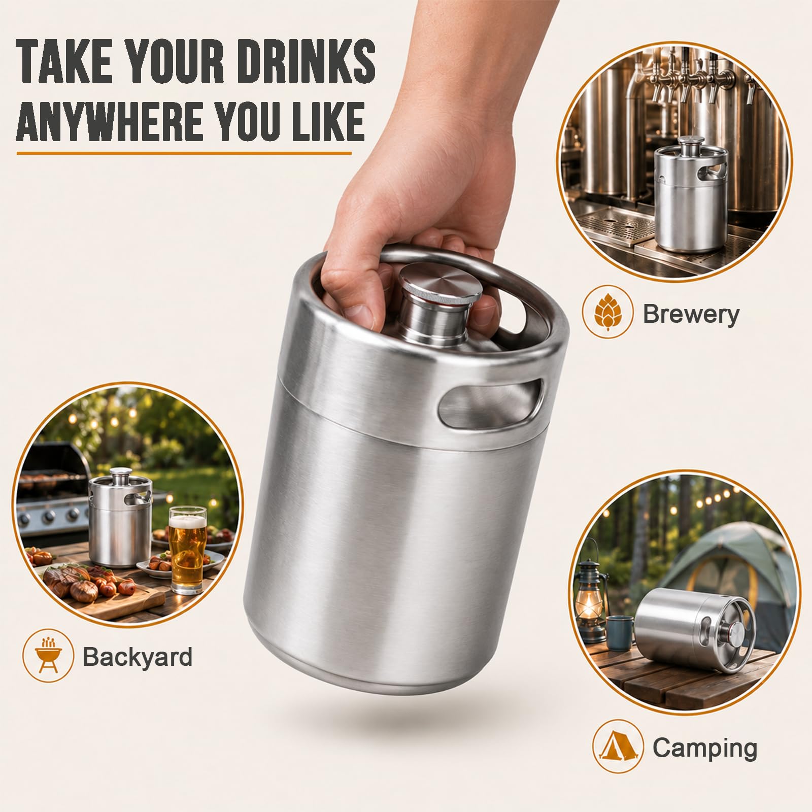 Mini Keg Growler - 64oz Stainless Steel Beer Keg -6