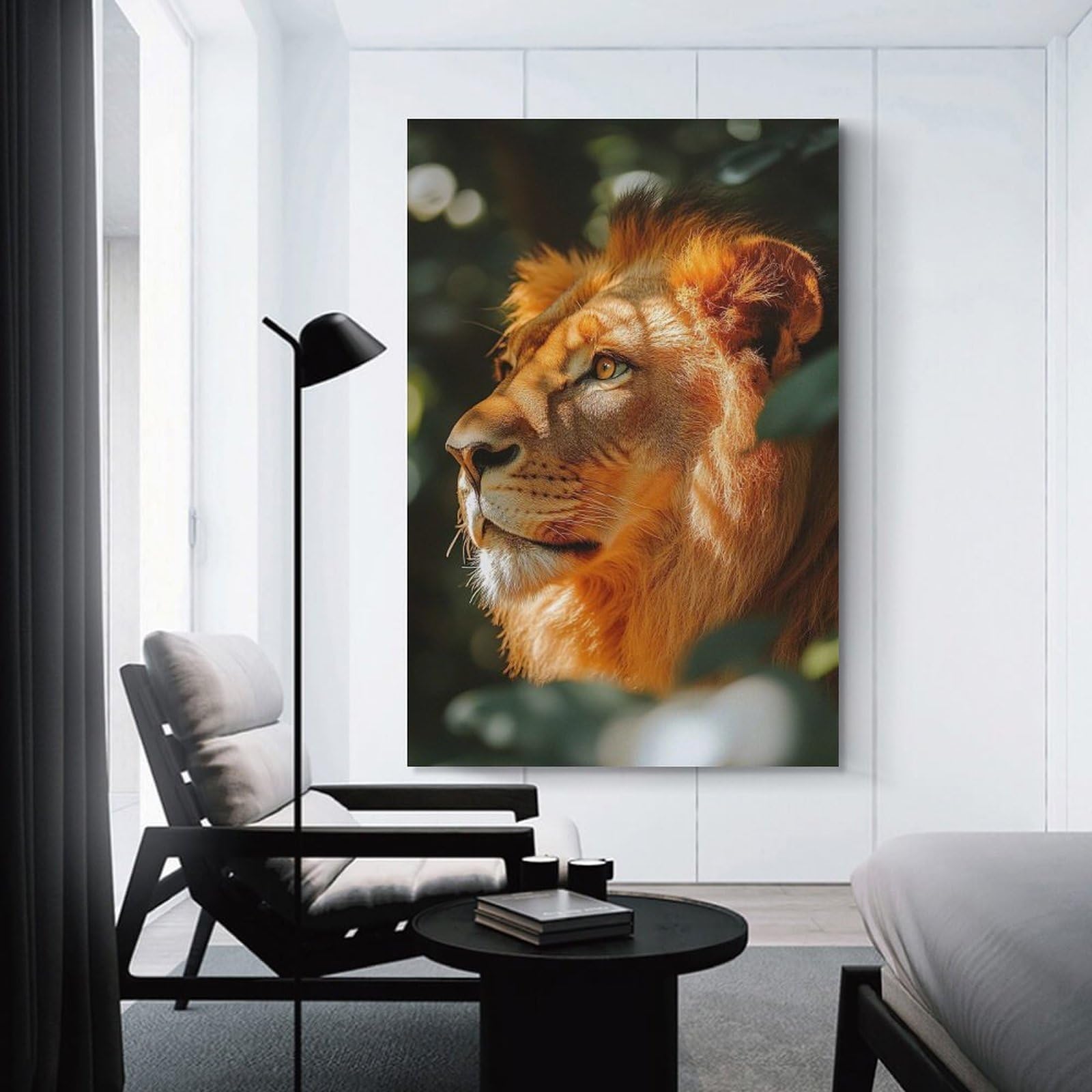 Junmoney Lion Portrait in Natural Light Decorative Wall Artwork 20x30inch(50x75cm), for Living Room, Lounge Or Sitting Room, A Home Accent with Warm Character
