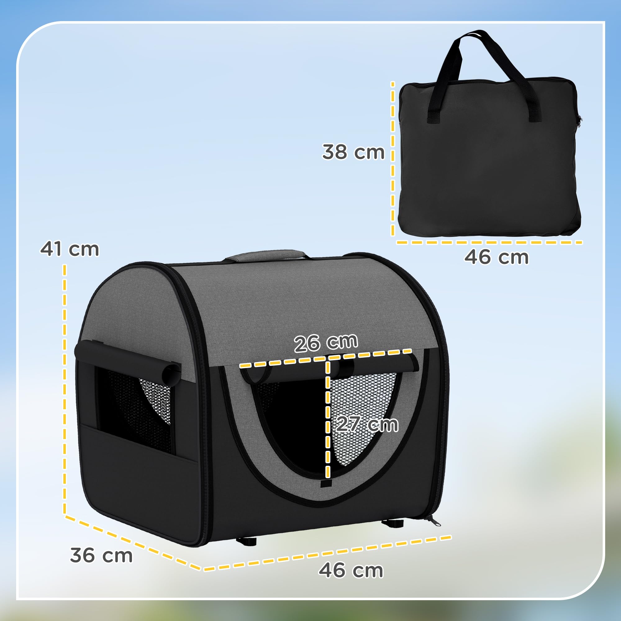 PawHut Faltbarer Transport für Miniaturhunde 46x36x41cm Schwarz