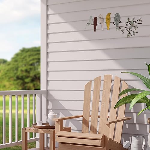 Miniatura 4 de Ferraycle Arte de pared de pájaro de metal, pájaros en la rama, decoración de pared de hojas con pájaros, escultura de metal, silueta de pájaro,