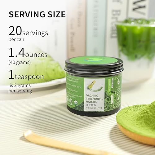 Miniatura 6 de Té verde matcha orgánico en polvo de primera cosecha grado ceremonial 100% puro matcha sin azúcar para beber, sin aditivos, lata de 1.41 oz (40 g)