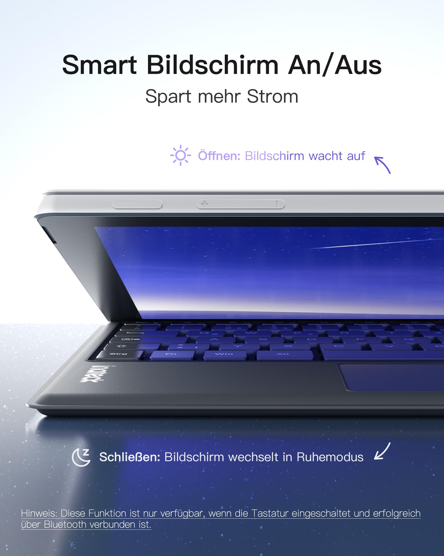 Inateck Surface Pro 7 Tastatur,Kompatibel mit Surface Pro 7/7+/6/5/4 mit Trackpad,Bluetooth 5.3, 7-Farbiger Hintergrund Beleuchtung,QWERTZ,KB02027