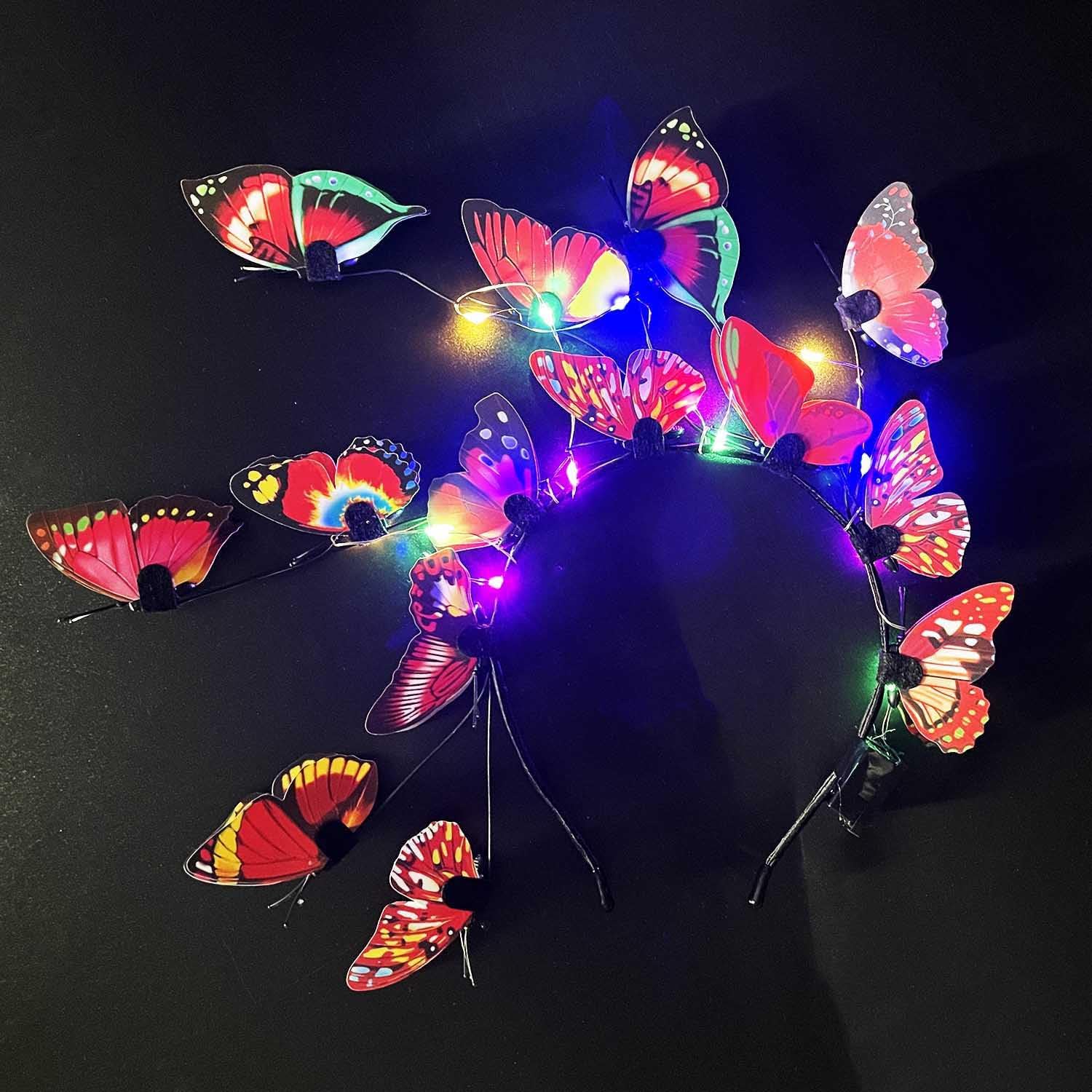Clataly LED Butterfly Headband Luminous Butterfly Wreath Wedding Party Hairband Photography Props Hair Hoop Hair Accessories for Women Girls (Red) - Image 4