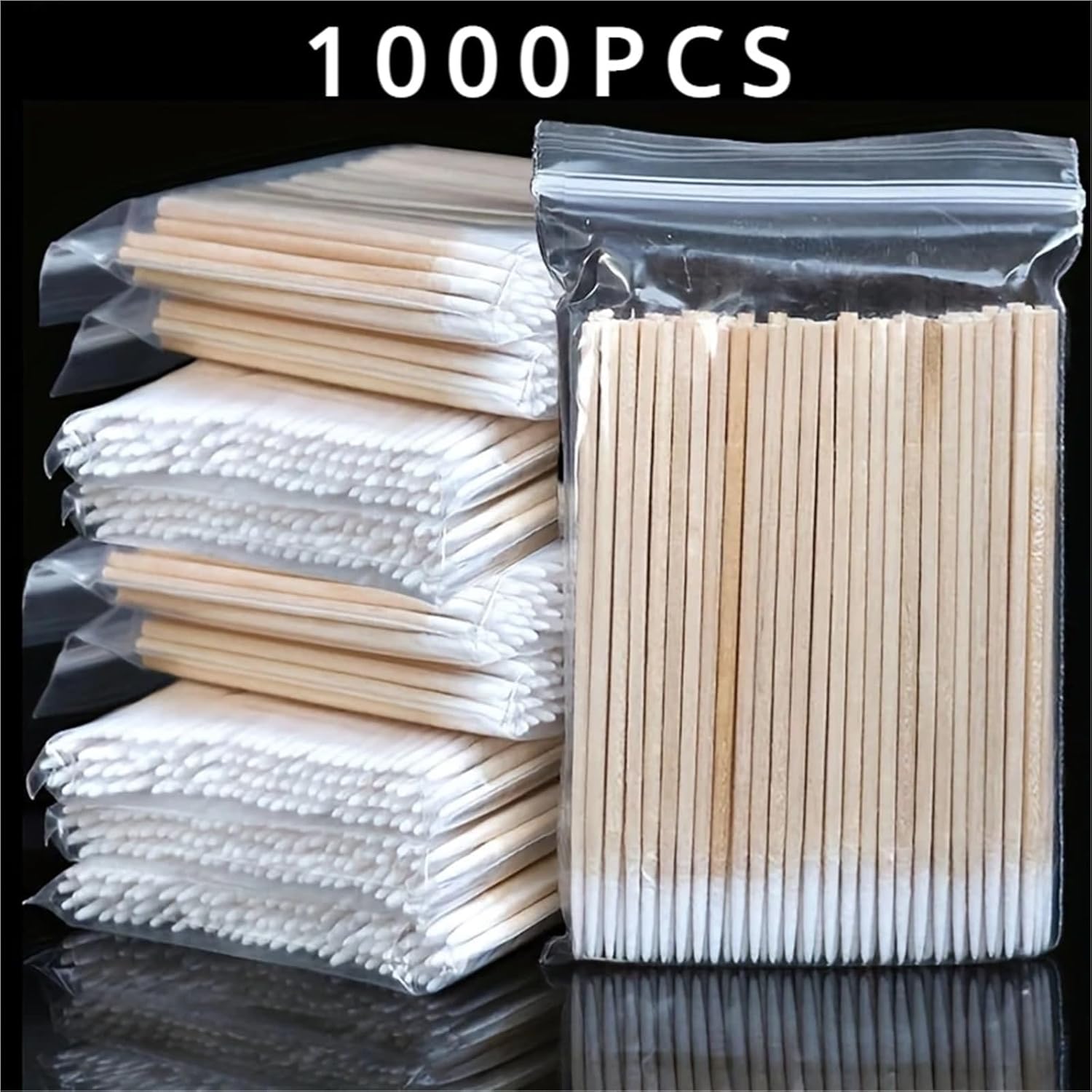 Nails Wood Cotton Swab 1500PCS Disposable Mini Wooden Handle Cotton Swabs Makeup Eyelash Nail Multi-functional Pointed(1500PCS)