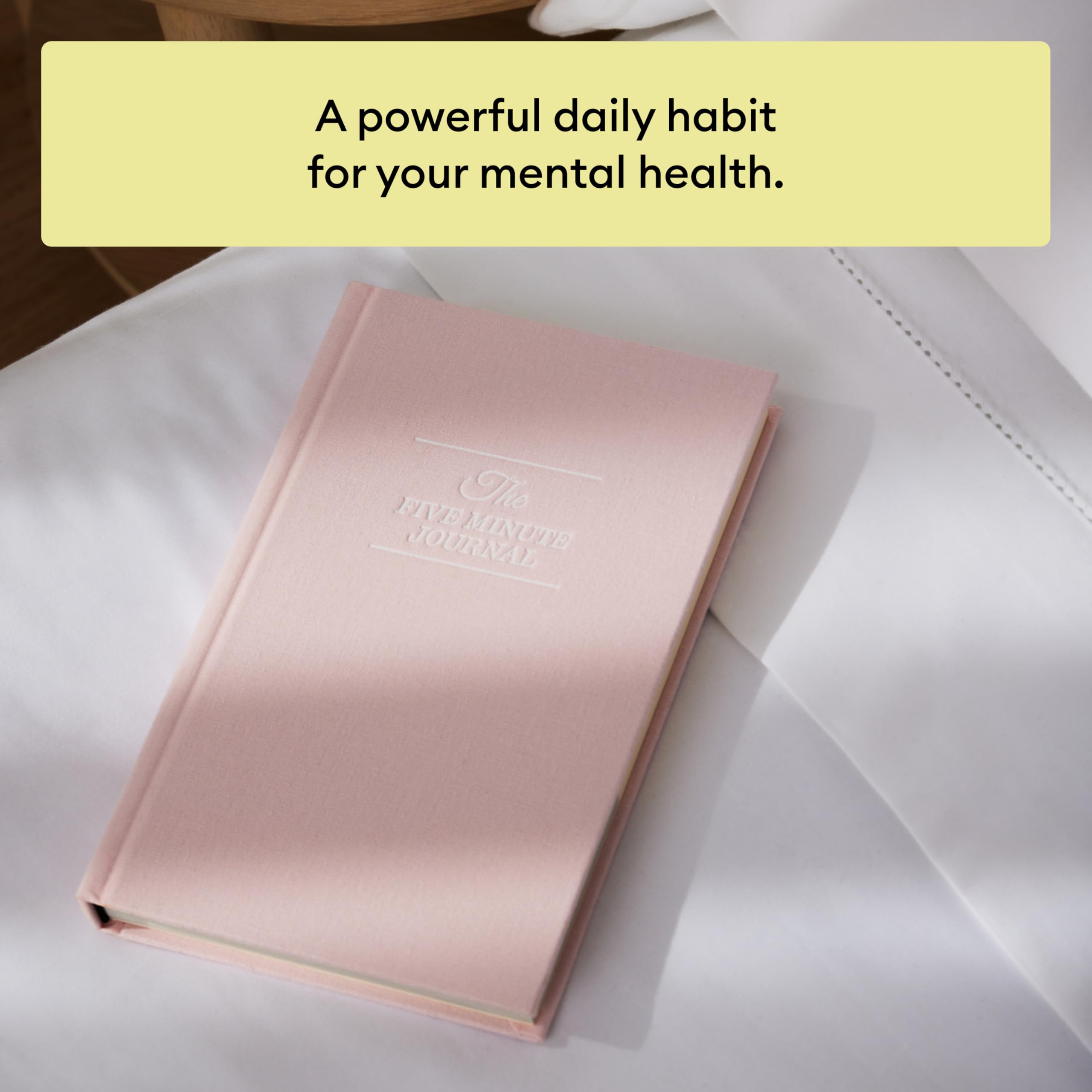 Dziennik pięciominutowy: A Happier You in 5 Minutes a Day, oryginalny, prosty codzienny format prowadzony zwiększa wdzięczność i szczęście, planer życia, lista wdzięczności, różowy z białą folią