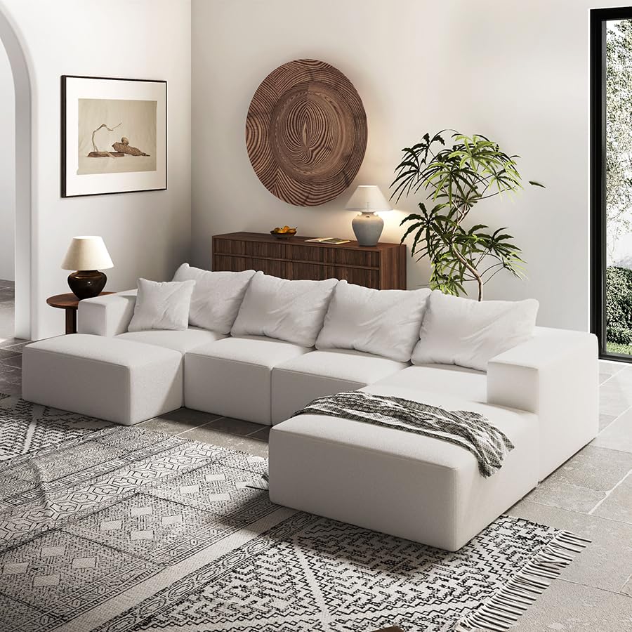 Amazon.com: Minimalist Interior Sofa, Free Combination Upholstered Cloud Couch, Chenille Modular Sofa With Pillows, Comfy for Living Room Apartment Studio/No Assembly Required-Beige : Home & Kitchen