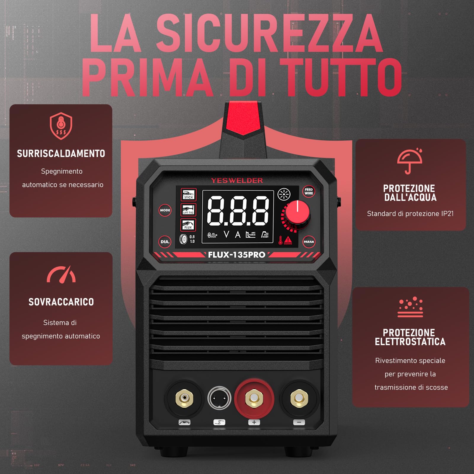 YESWELDER 135Amp Saldatrice MIG Senza Gas 230V 3-in-1 Saldatore LED con 2 Confezioni Filo