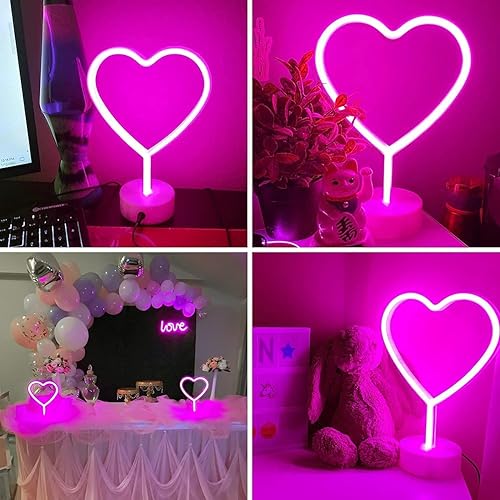 Miniatura 3 de Letrero de neón de corazón rosa, luz LED de neón para el día de la madre, funciona con pilas o USB, lámpara de mesa para decoración del día de los