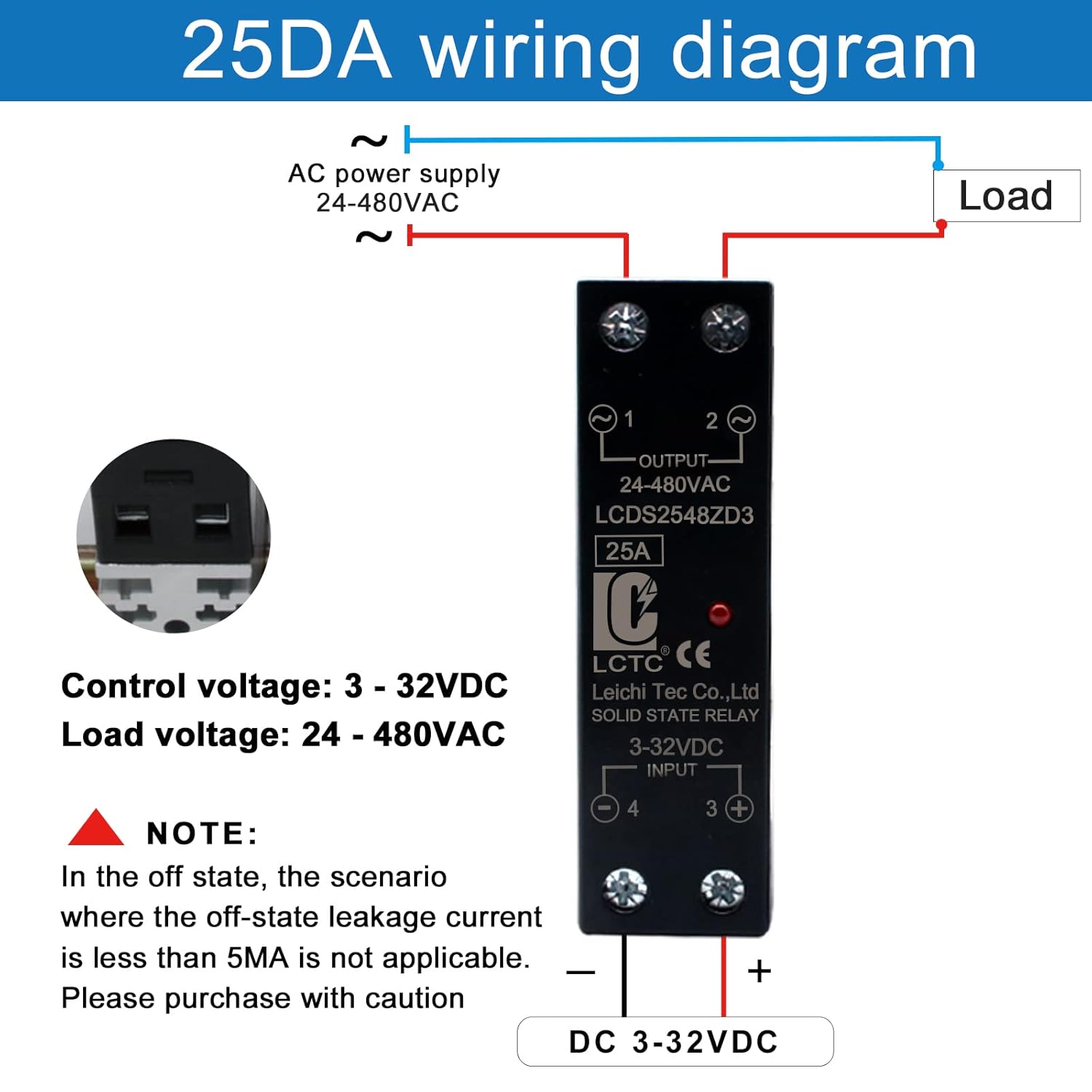 12V Dc SSR 25 DA Solid State Relay DC to AC (Input 3-32V DC Output 24-480V AC) with Radiator, 25A SSR Relay with Fan relé de estado sólido (DC to AC 25A)