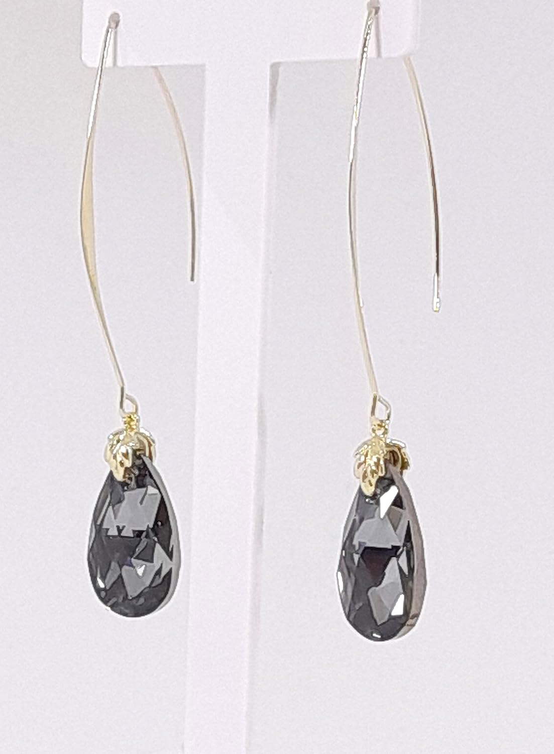 A SHER’S CREATION Long Austrian Crystal Drop Earrings 1 Micron Gold Plated French Hook, Hypoallergenic Handmade Jewelry for Women, Elegant Gift Box Royal Silver night Grey color - Image 2