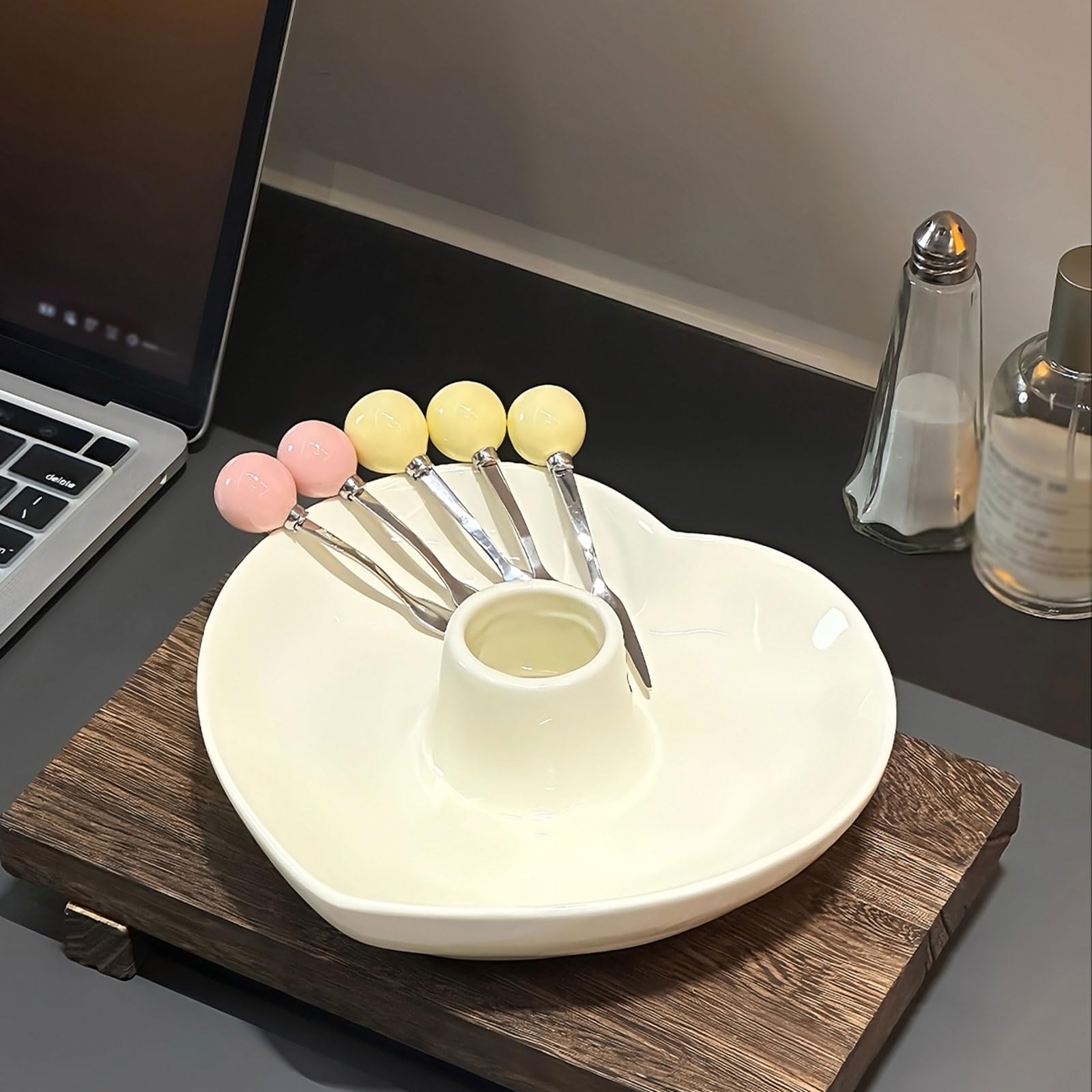 Joli Bol À Fruits en Forme De Cœur avec 5 Fourchettes À Fruits en Acier Inoxydable - Adorable Fourchettes À Dessert Fromage, Idée Cadeau pour Anniversaires Maison