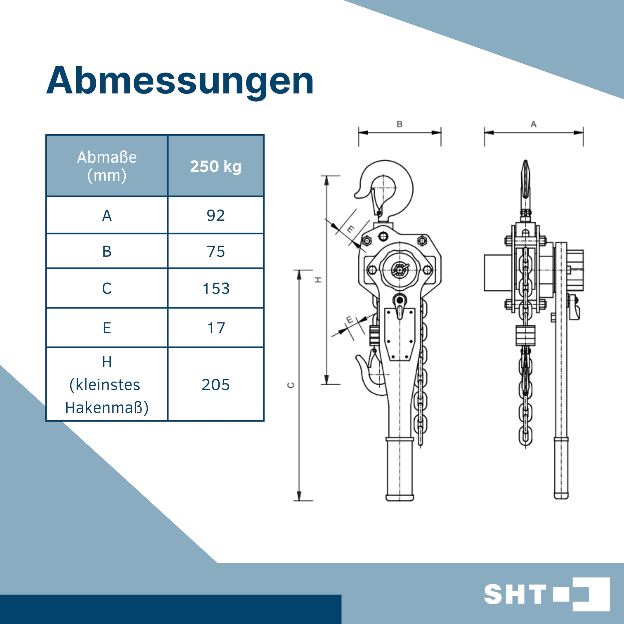 SHT Ratschenzug/Hebelzug/Hubzug, Tragfähigkeit: 250kg|Hubhöhe: 1,5m