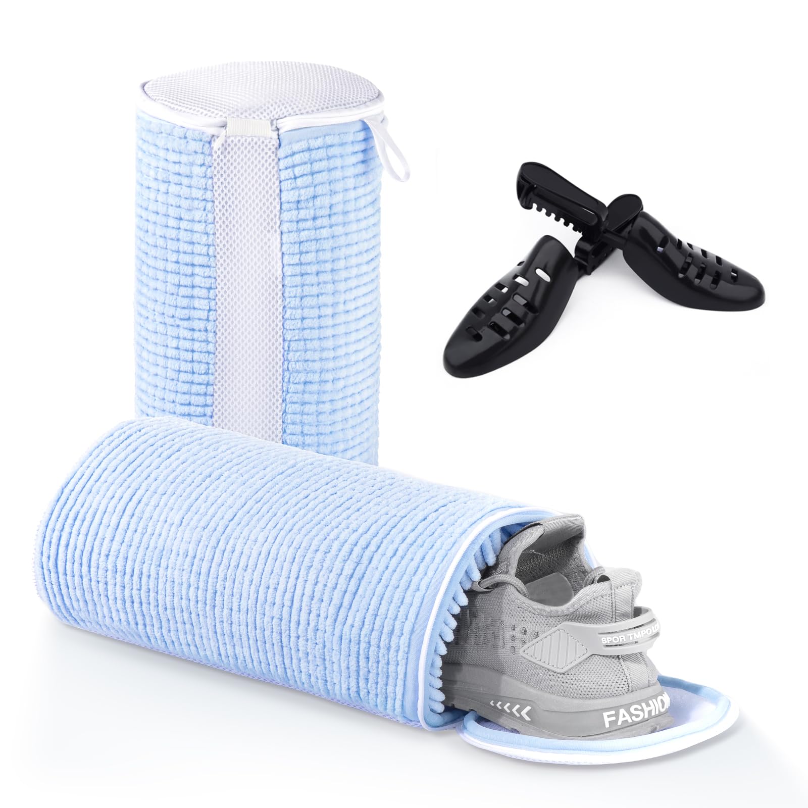 Teletrogy 2 Pezzi Sacchetti per Scarpe Lavanderia Sacchetto Scarpe con Tendiscarpe Regolabili, Borsa da Biancheria per Scarpe, Borse per Lavaggio Scarpe, Riutilizzabile e Anti-deformazione Blu