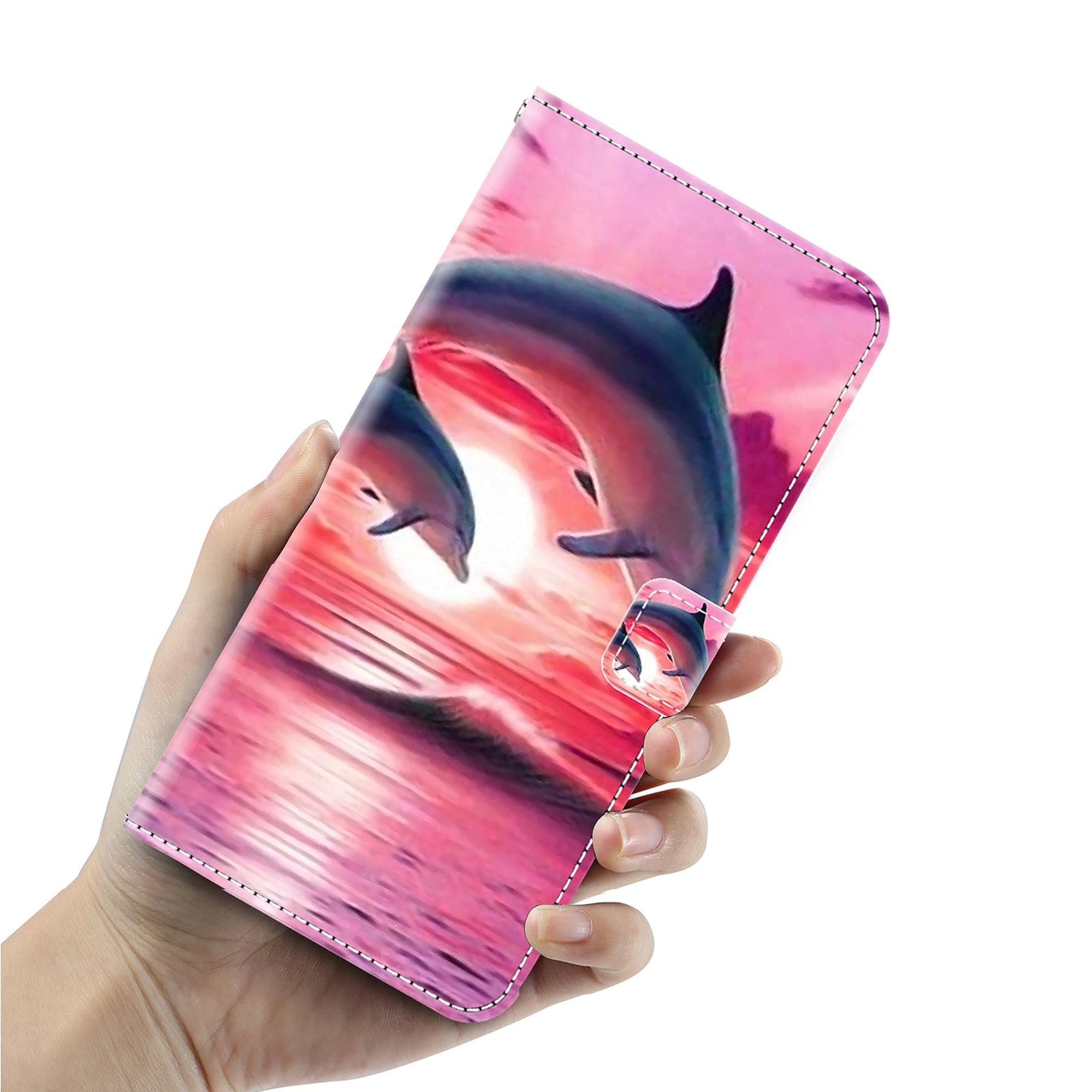 Custodia Portafoglio In Pelle Con Supporto E Penna Per LG G7 ThinQ - Flip Cover Con Slot Carte E Chiusura Magnetica (Delfino)