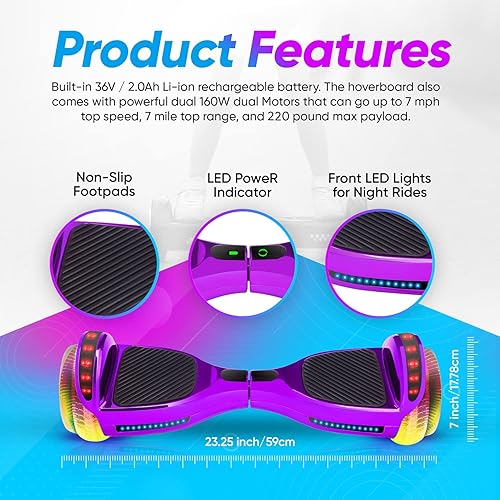 Miniatura 2 de Emaxusa Hoverboard for Kids Ages 6-12, Self Balancing Scooter with Led Lights and Built-in Bluetooth Speaker, UL Safety Certified