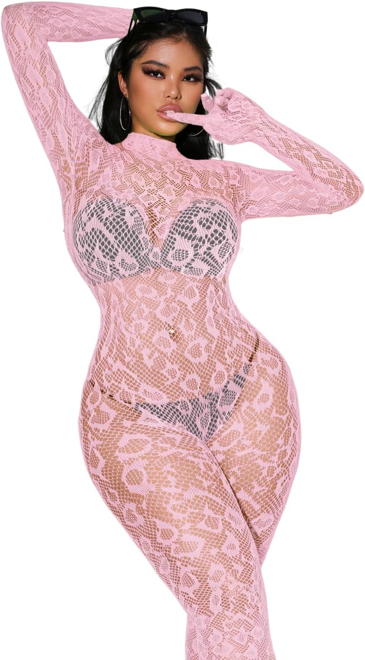 EHSUYAB Sexy Lace Leopard Jumpsuit For Women, Fishnet Bodysuit Glow Party Club, Poster One Piece Mesh Full Body Rave Outfits