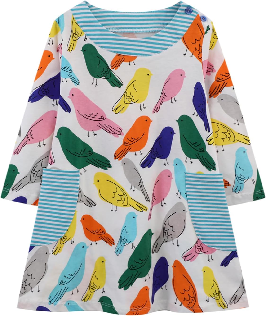 HILEELANGToddler Girl Christmas Dress Long Sleeve Fall Winter Cotton Casual BasicTunic Shirt Dresses