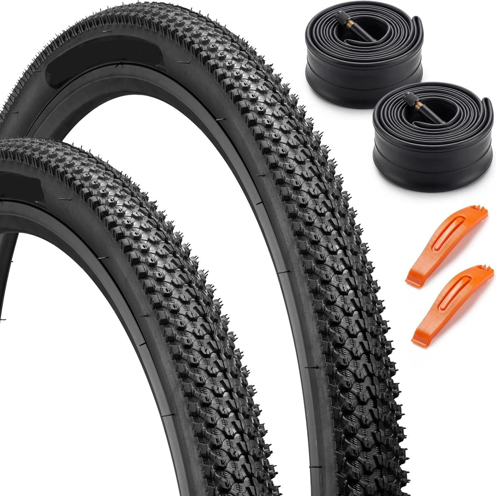 Opona Rowerowa 26x1.95 i Dętka Zestaw Składana Opony do Roweru Górskiego Komplet Zamienny z 2 Sztuki 48mm Zawór Schrader i 2 Łyżki do Opon MTB Odporna na Zużycie