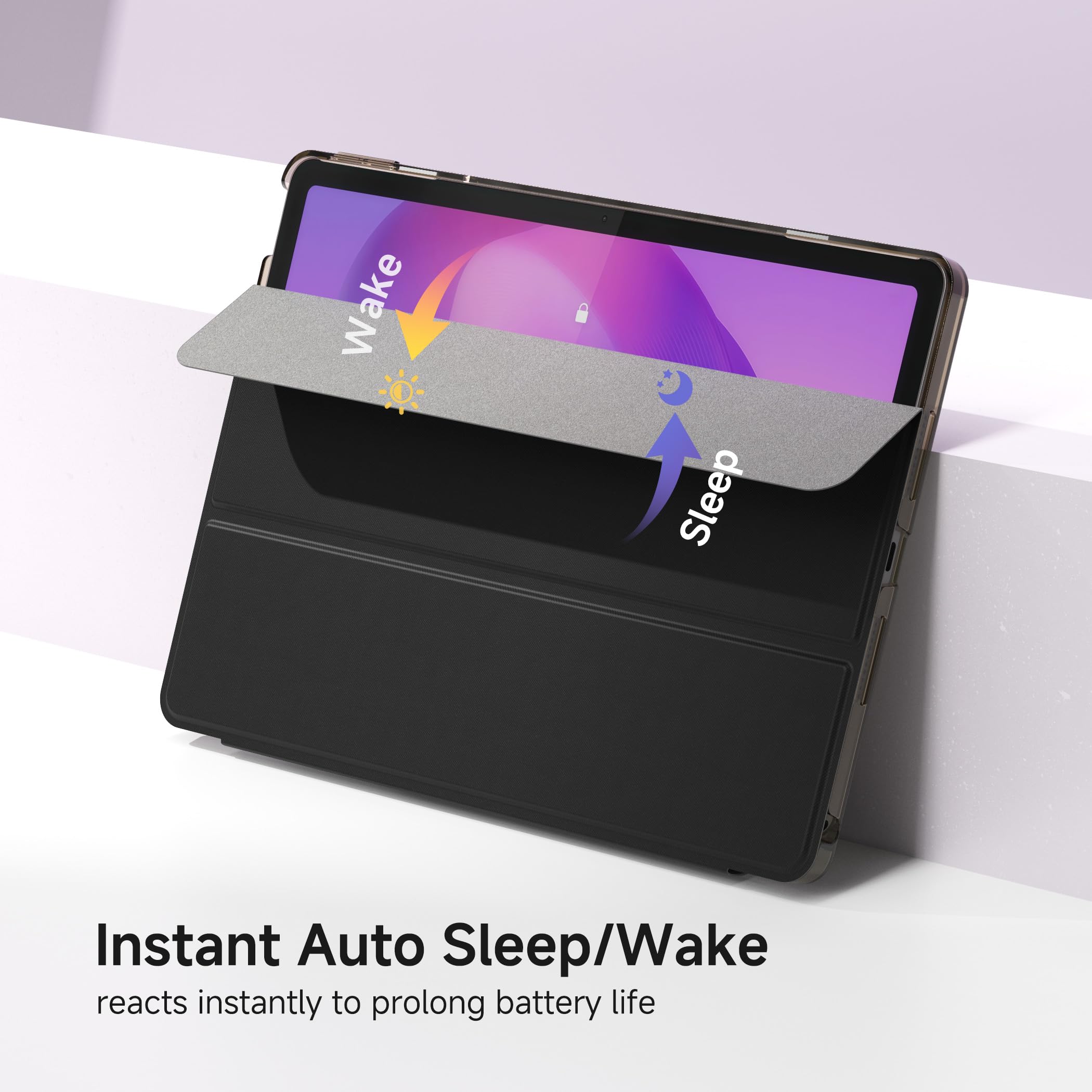 CACOE Funda para Lenovo Idea Tab de 11 pulgadas 2025 con película protectora - Ultra delgada con función de soporte, funda de piel sintética delgada, negra — view 6