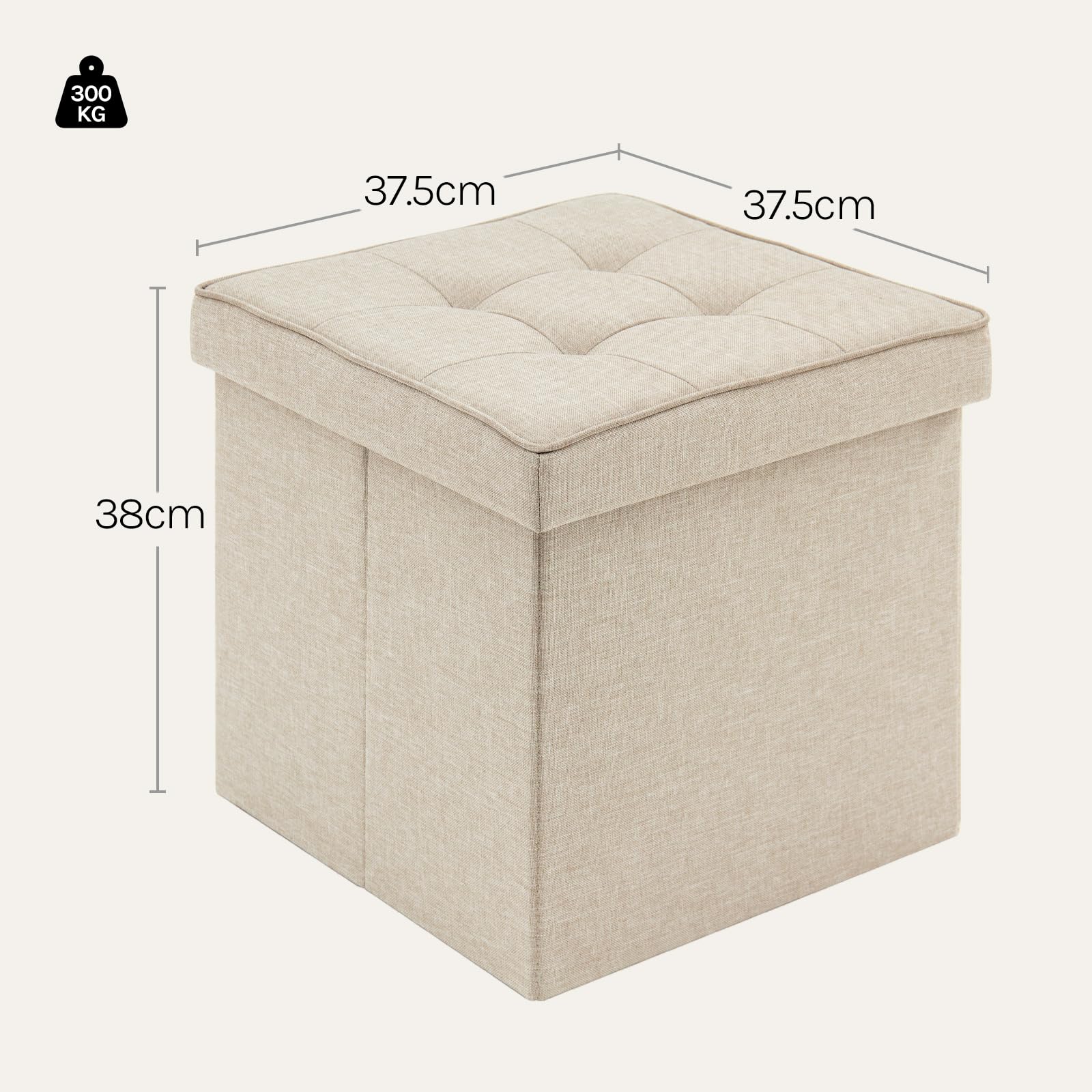 WOLTU Sgabello Pieghevole Sedia a Cubo Pouf Cassapanca Poggiapiedi Panche Contenitore con Coperchio Rimovibile MDF Oxford Lino Beige