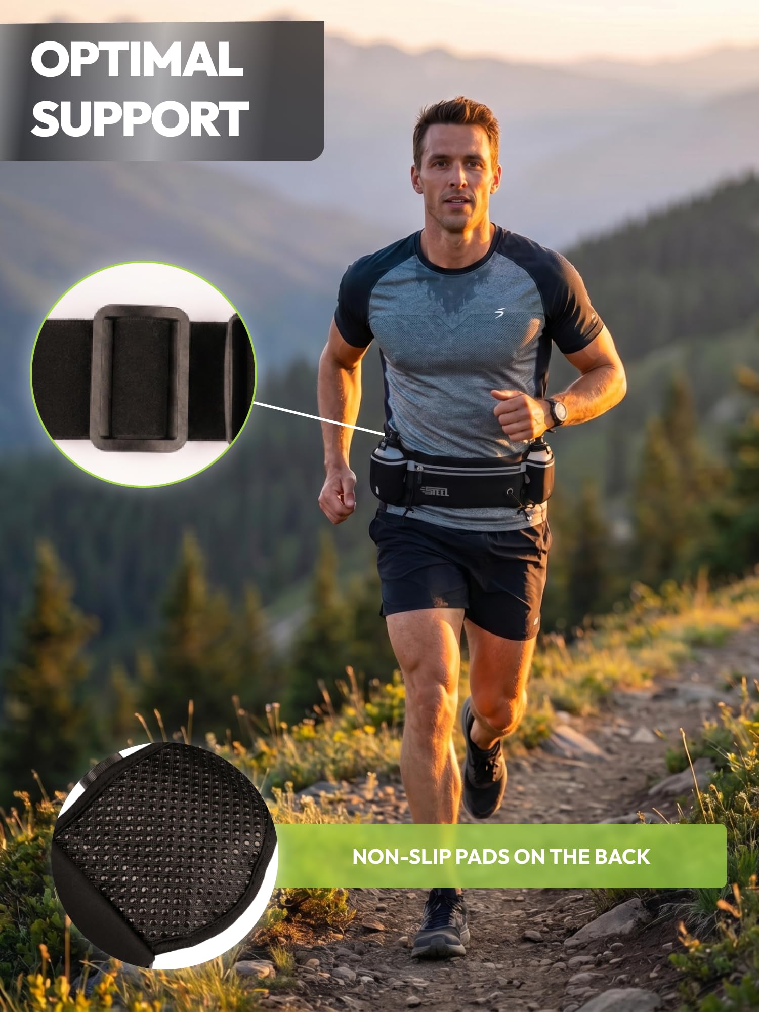 Pasek do biegania, sportowa torba bananowa z miękką butelką, szczelna kieszeń, dla mężczyzn i kobiet, do smartfona iPhone Samsung Galaxy, wygodne joggery, piesze wycieczki piesze wycieczki (czarny),
