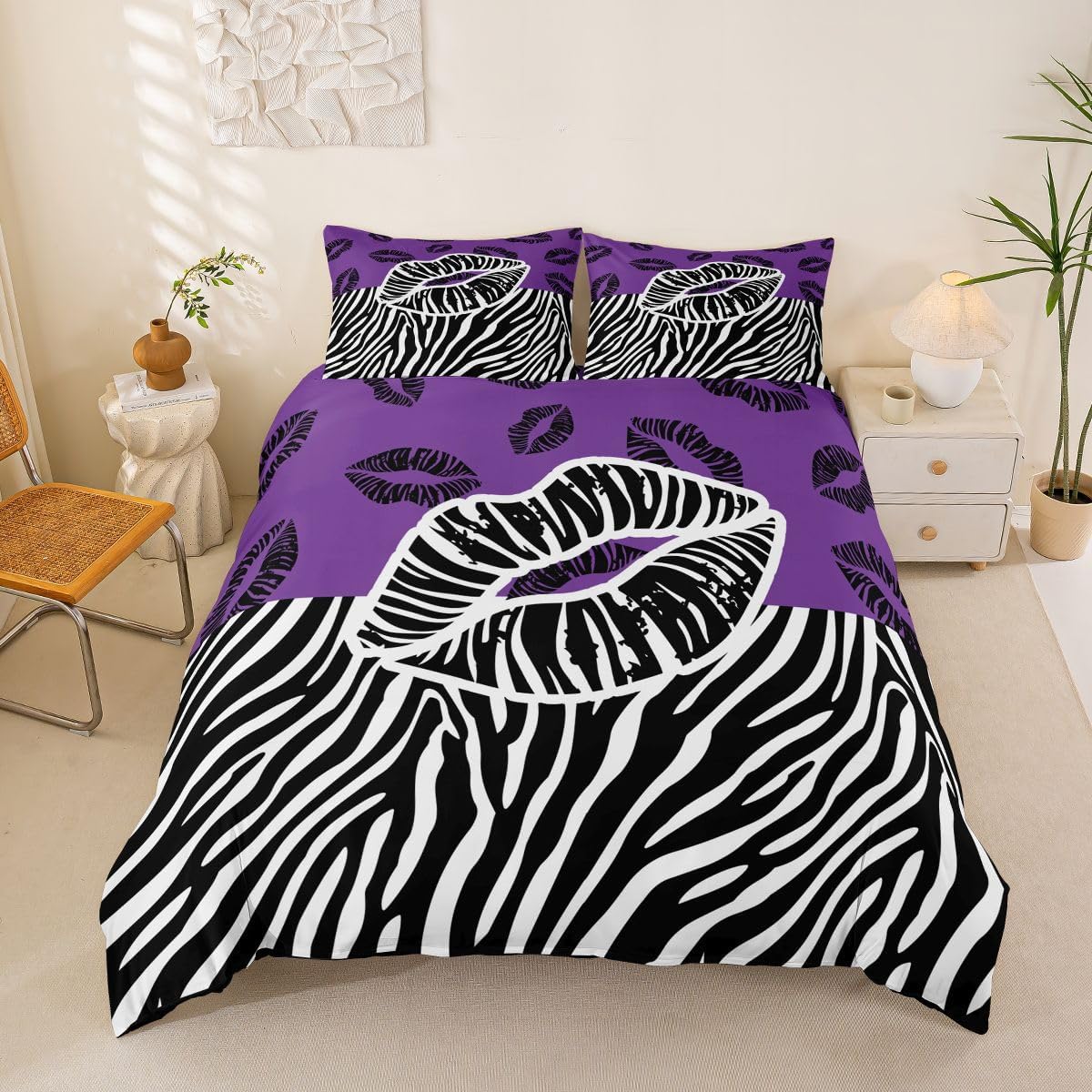 jejeloiu Black Pink Zebra Leopard Bowknot Print Duvet Cover Toddler Size Wild Animals Bedding Set for Boys Girls Geometric Striped Comforter Cover 2Pcs Zipper Closure with 1 Pillowcase (NO Comforter)