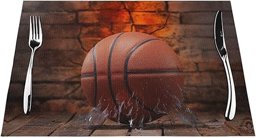 Miniatura 7 de 6 PCS PVC Placemats Set Place Mats Basketball in Brick Wall Non-Slip Weave Place Mats 12" x 18" Farmhouse Table Mat Set for Family Dinners Wedding