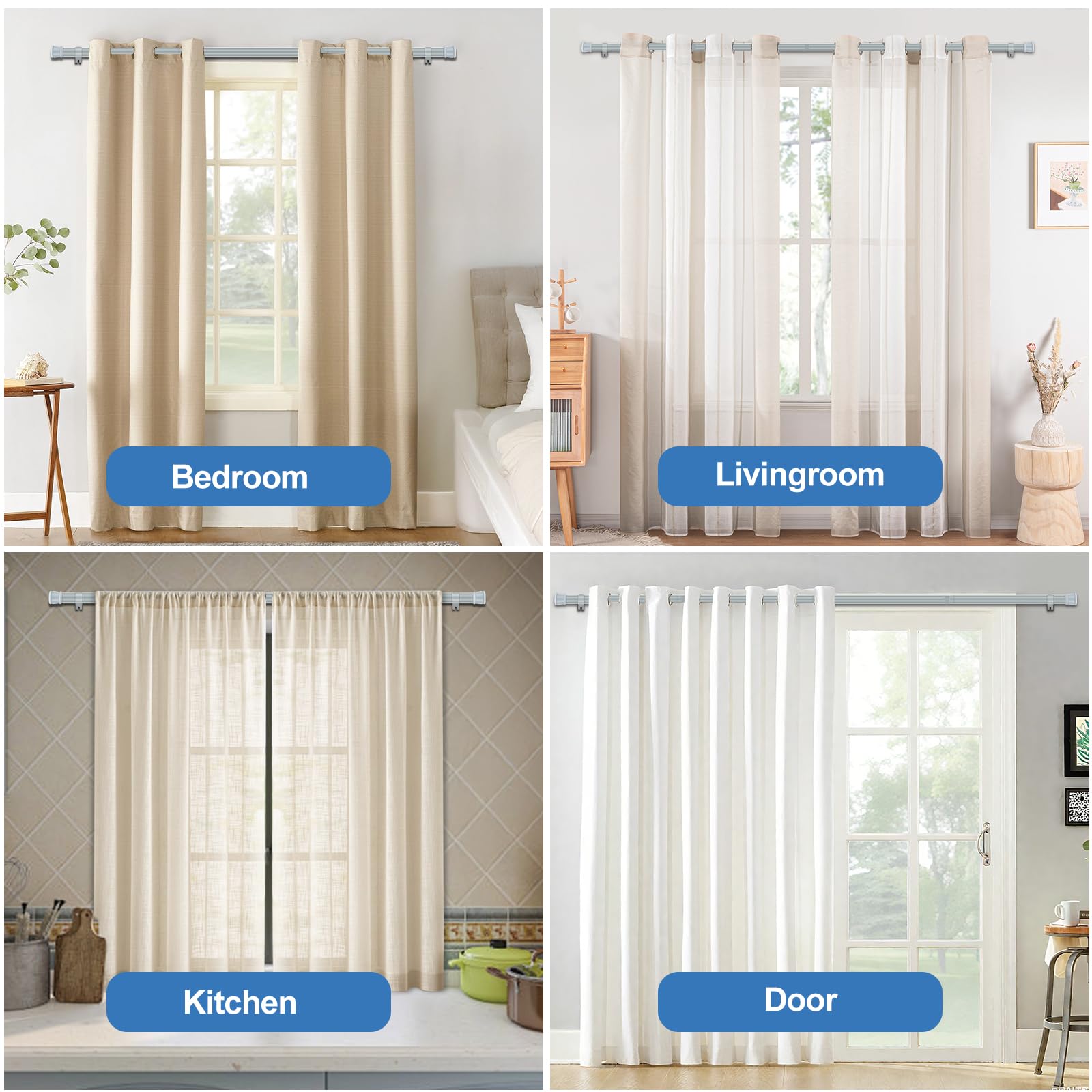 Asta per Tenda Robusta per Finestre 80-155 cm, Set di Aste Regolabili da 2,5 cm con Staffe, Asta in Metallo per Tende per Camera da Letto, Cucina, Soggiorno 25LMG61SIL