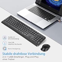 HUO JI Vezeték Nélküli Billentyűzet és Egér Szett Windows Mac Számítógéphez, QWERTY Kiosztás, 2.4G Ergonomikus Teljes Méret, Csendes Fekete 2