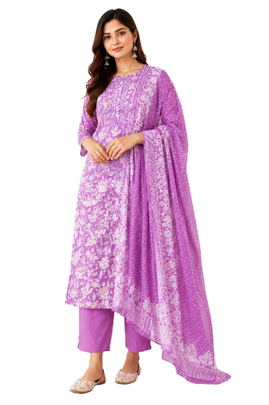 Women's Lavender Cambric Cotton Unstitched Salwar Suit Material with Floral Print & Matching Dupatta | Dress Material Set | Top, Bottom & Dupatta (2.25 m Each)-picture-11