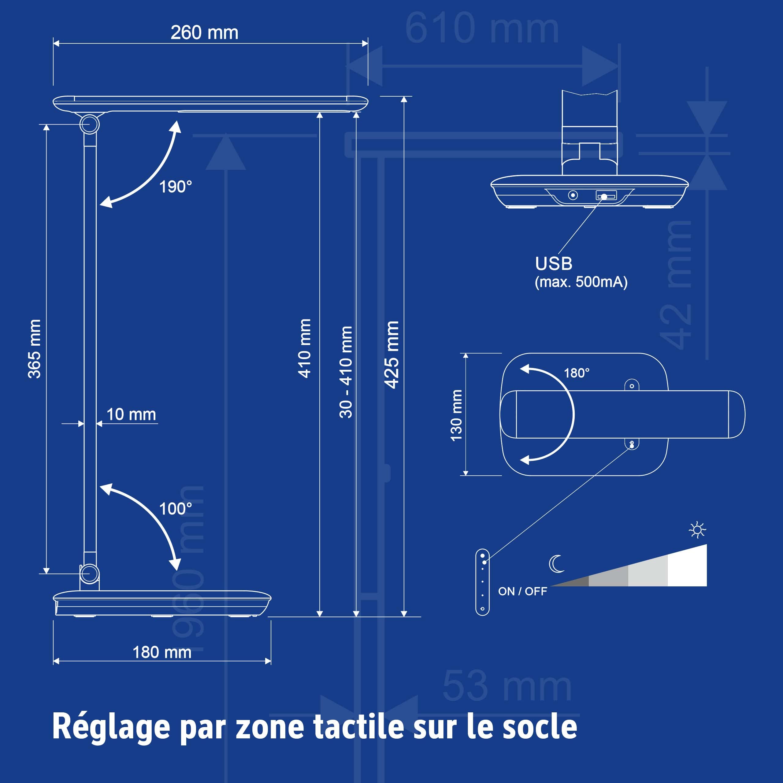 MAUL Lampe de Bureau LED MAULjazzy Blanche dimmable USB orientable
